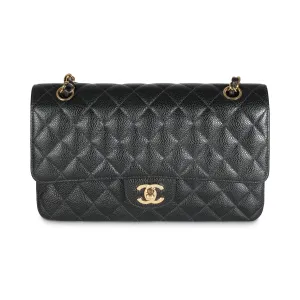 24K Black Quilted Medium Classic Double Flap Bag