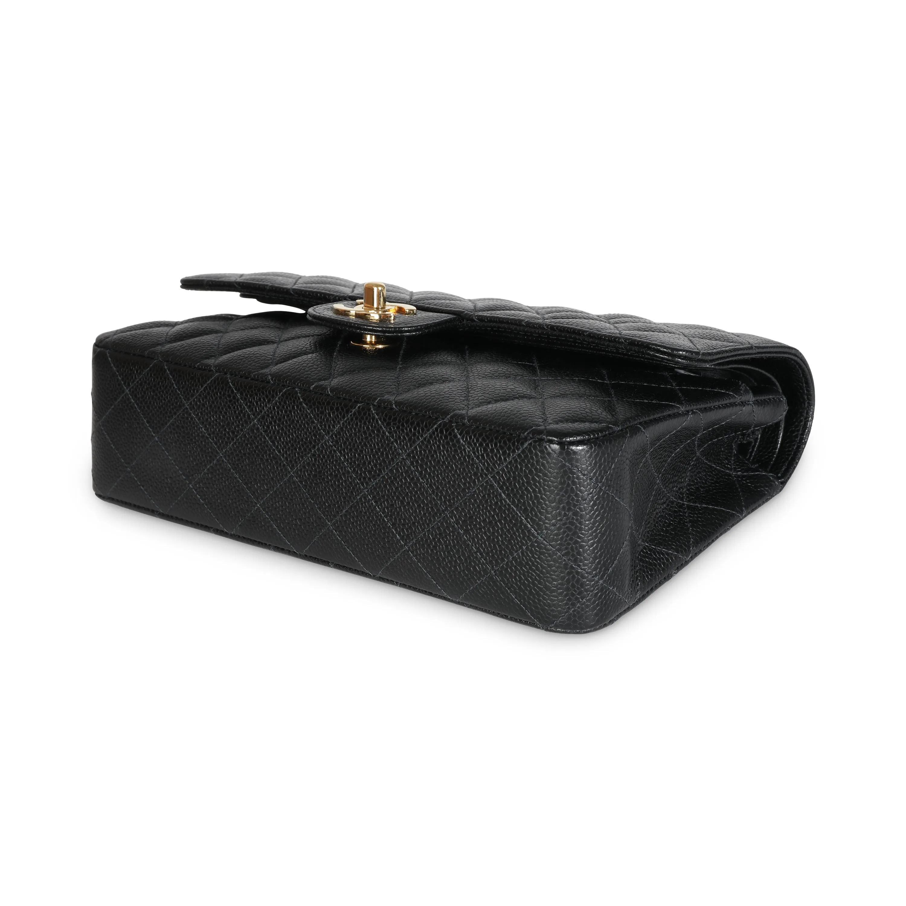 24K Black Quilted Medium Classic Double Flap Bag