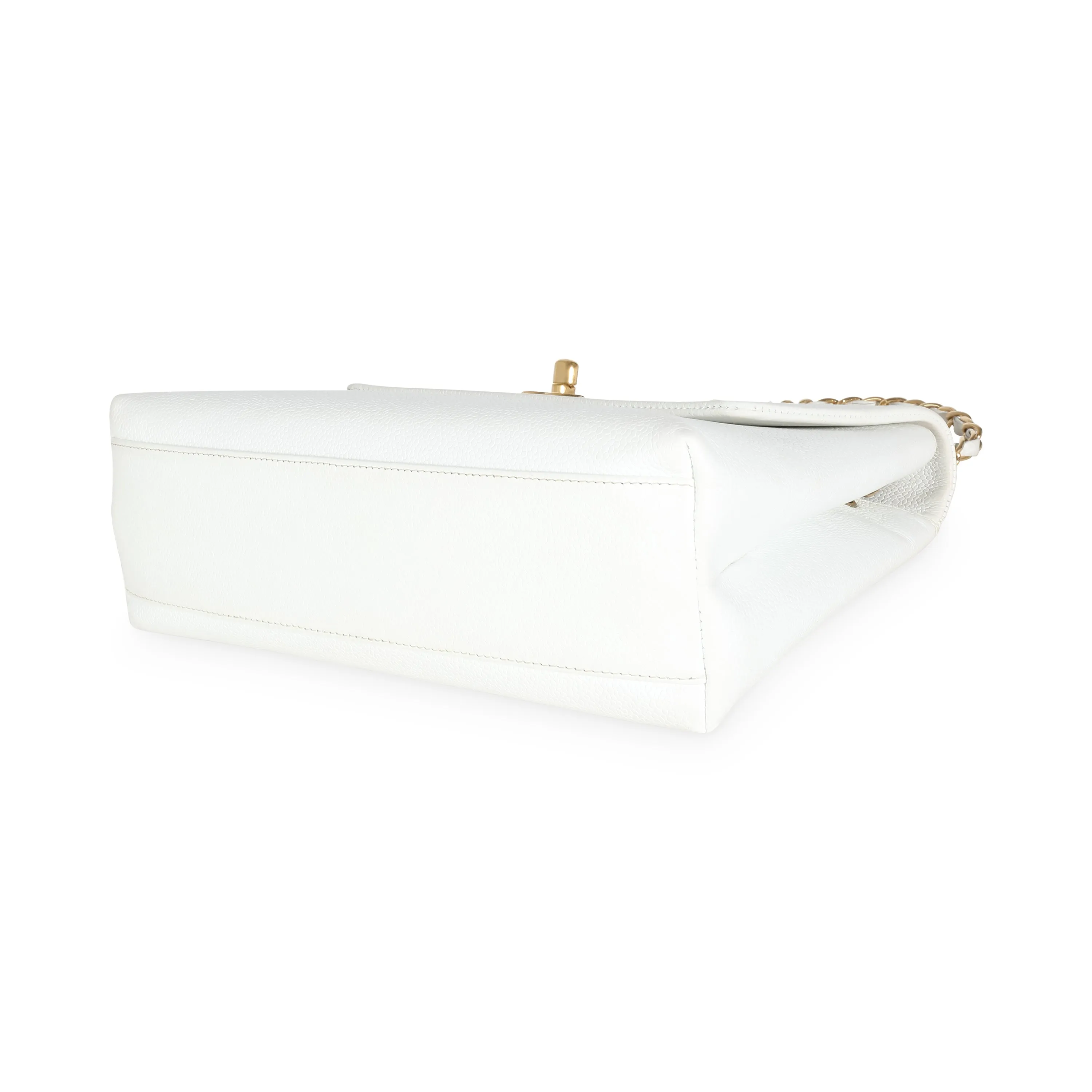 24K White Caviar Trapezoid Flap Bag