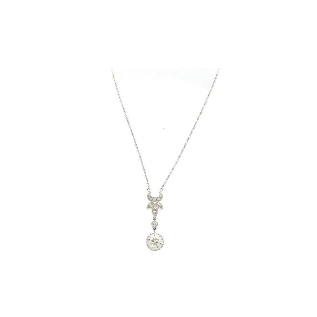 2.60 Carat Old European Cut Diamond Antique Retro Style Pendant Drop Necklace in 18K