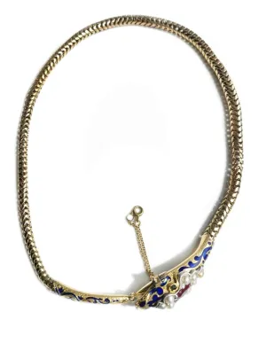 Antique Victorian Snake Necklace Gold & Blue Enamel