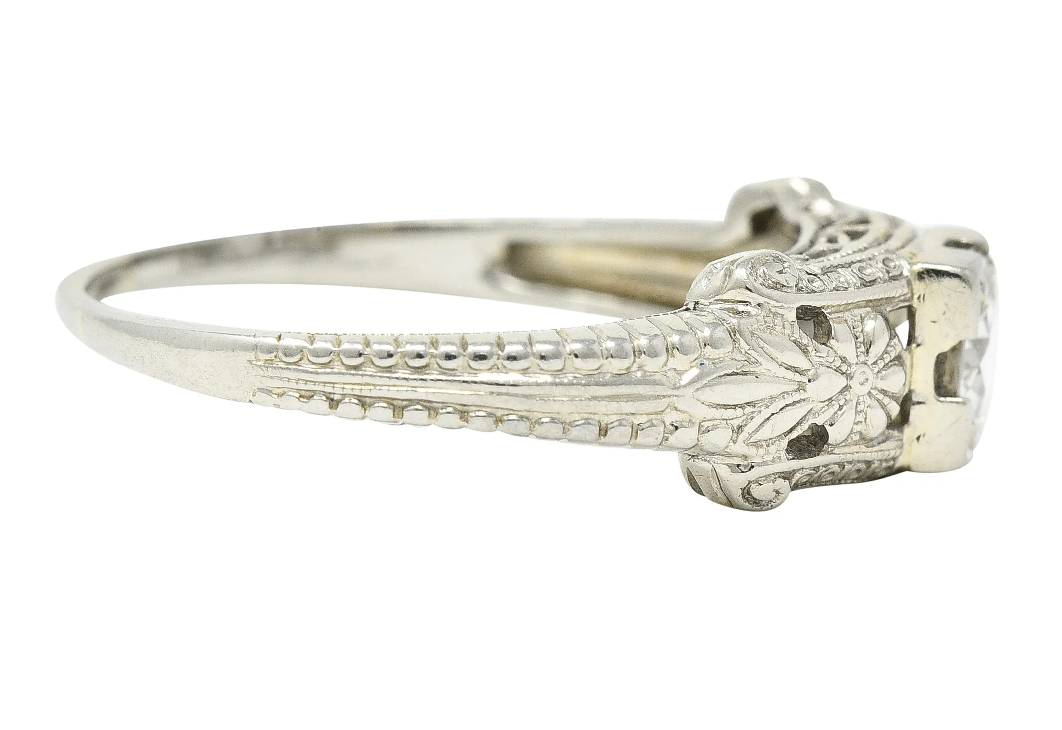Art Deco 0.45 CTW Old European Cut Diamond 18 Karat White Gold Orange Blossom Engagement Ring