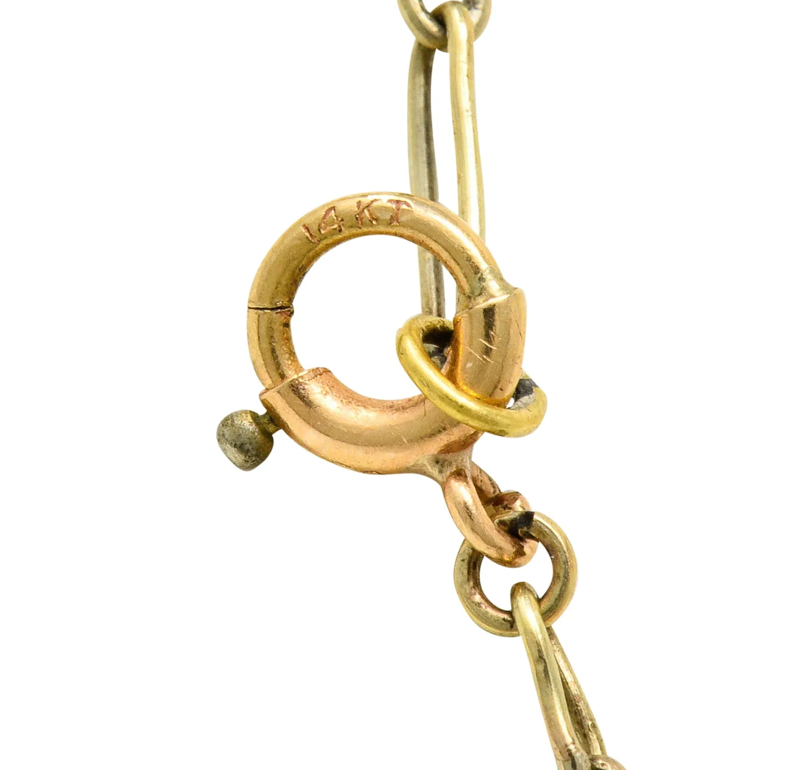 Arts & Crafts Pearl 14 Karat Two-Tone Gold Rose Drop Necklace