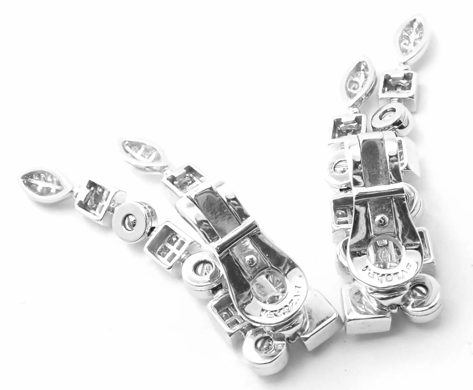 Authentic! Bulgari Bvlgari Lucea 18k White Gold Diamond Long Drop Earrings