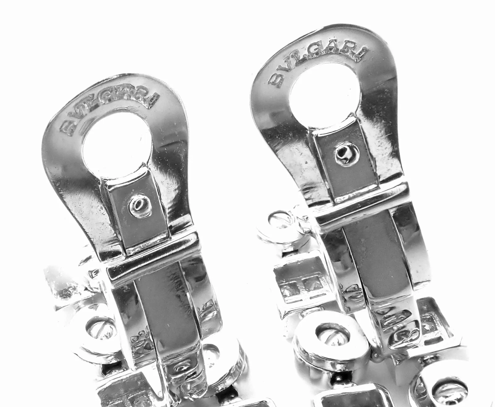 Authentic! Bulgari Bvlgari Lucea 18k White Gold Diamond Long Drop Earrings