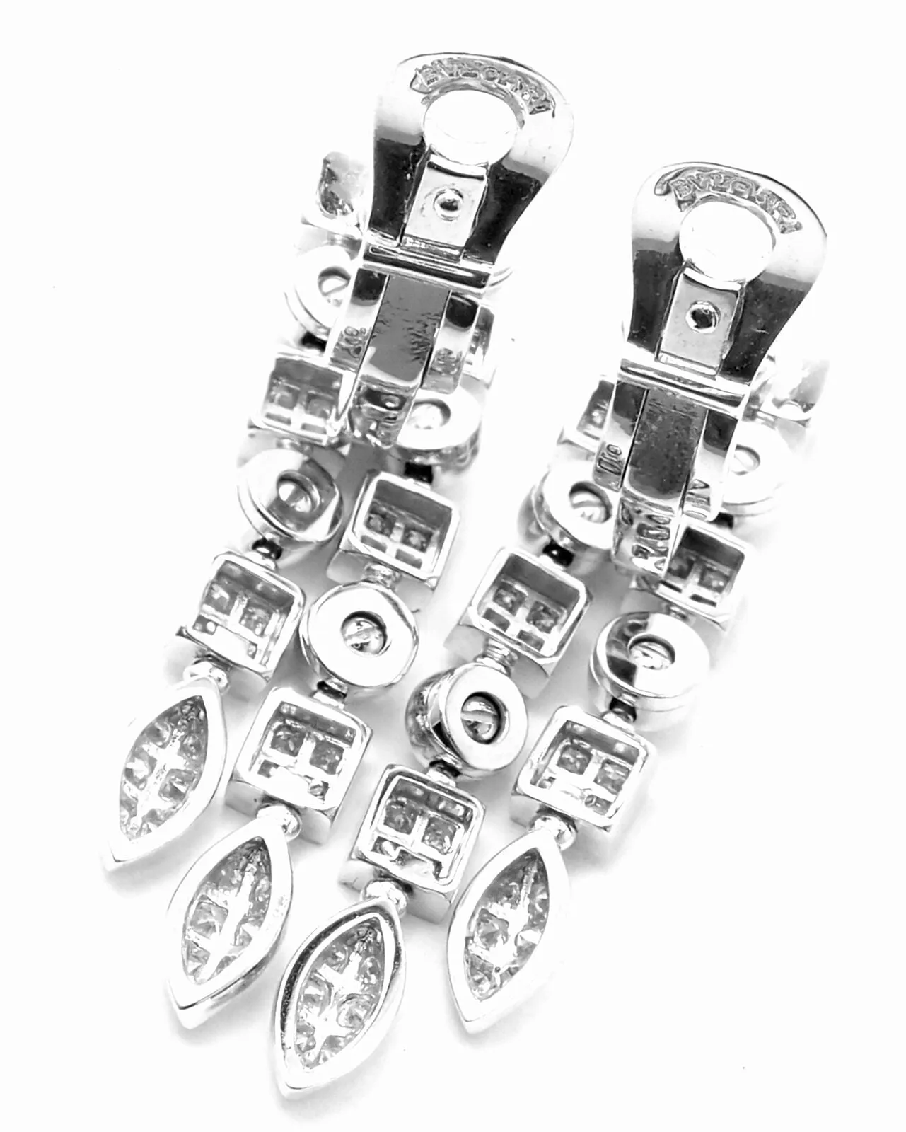 Authentic! Bulgari Bvlgari Lucea 18k White Gold Diamond Long Drop Earrings