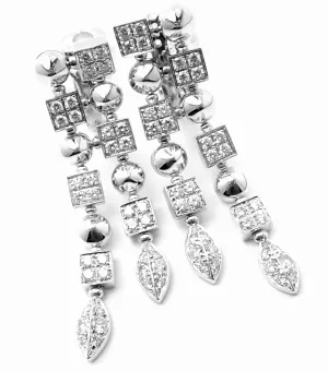 Authentic! Bulgari Bvlgari Lucea 18k White Gold Diamond Long Drop Earrings