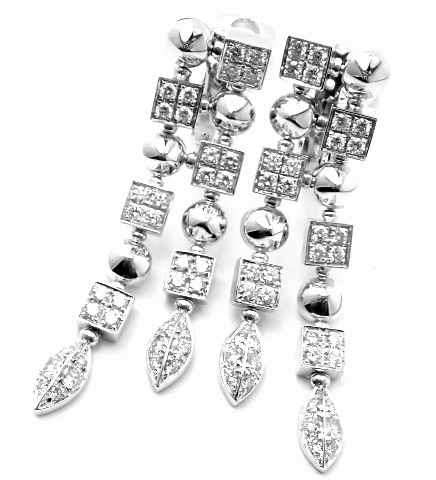 Authentic! Bulgari Bvlgari Lucea 18k White Gold Diamond Long Drop Earrings