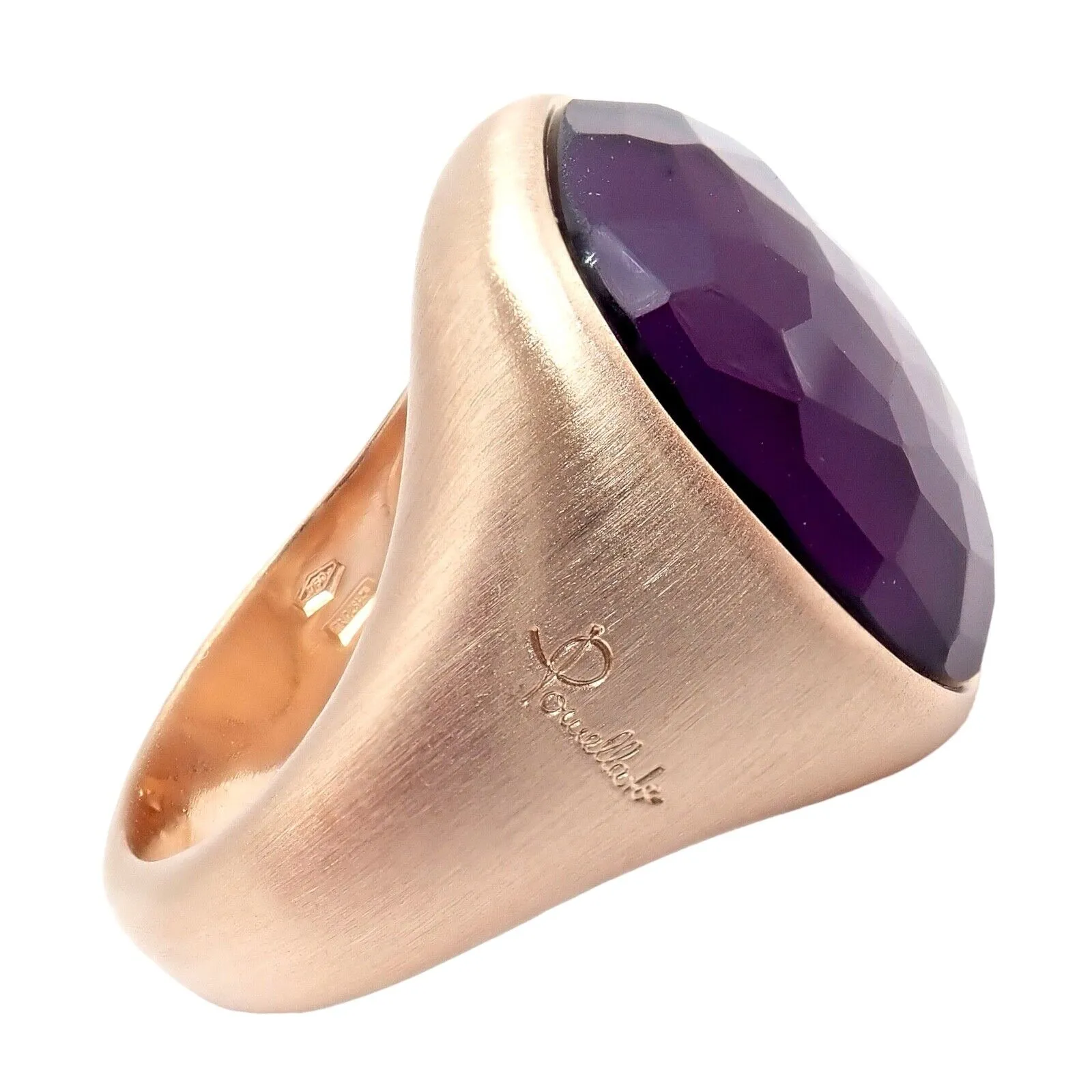 Authentic! Pomellato 18k Rose Gold Large Faceted Amethyst Victoria Ring sz 6.5