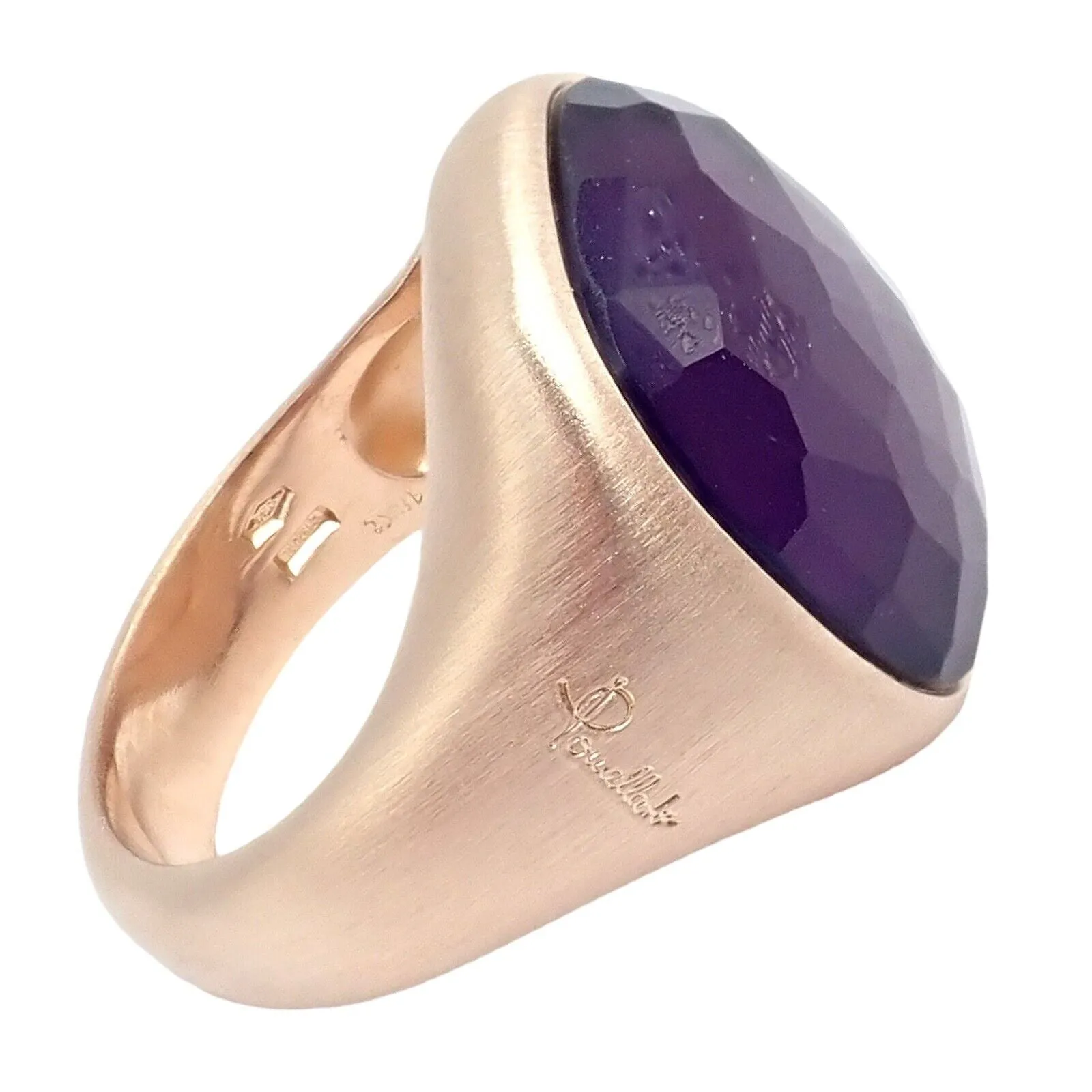 Authentic! Pomellato 18k Rose Gold Large Faceted Amethyst Victoria Ring sz 6.5