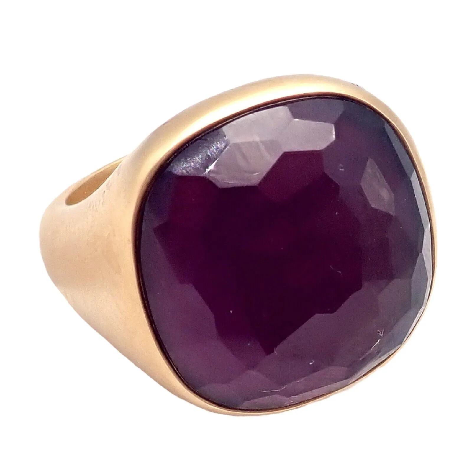 Authentic! Pomellato 18k Rose Gold Large Faceted Amethyst Victoria Ring sz 6.5