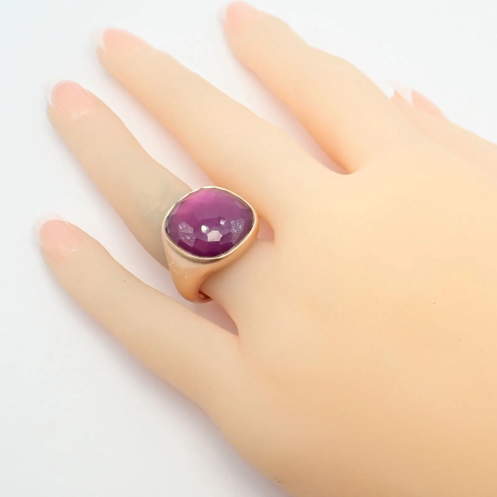 Authentic! Pomellato 18k Rose Gold Large Faceted Amethyst Victoria Ring sz 6.5