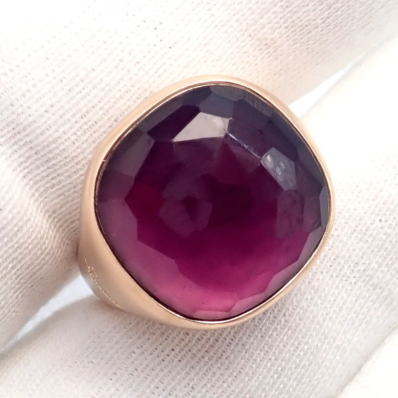 Authentic! Pomellato 18k Rose Gold Large Faceted Amethyst Victoria Ring sz 6.5