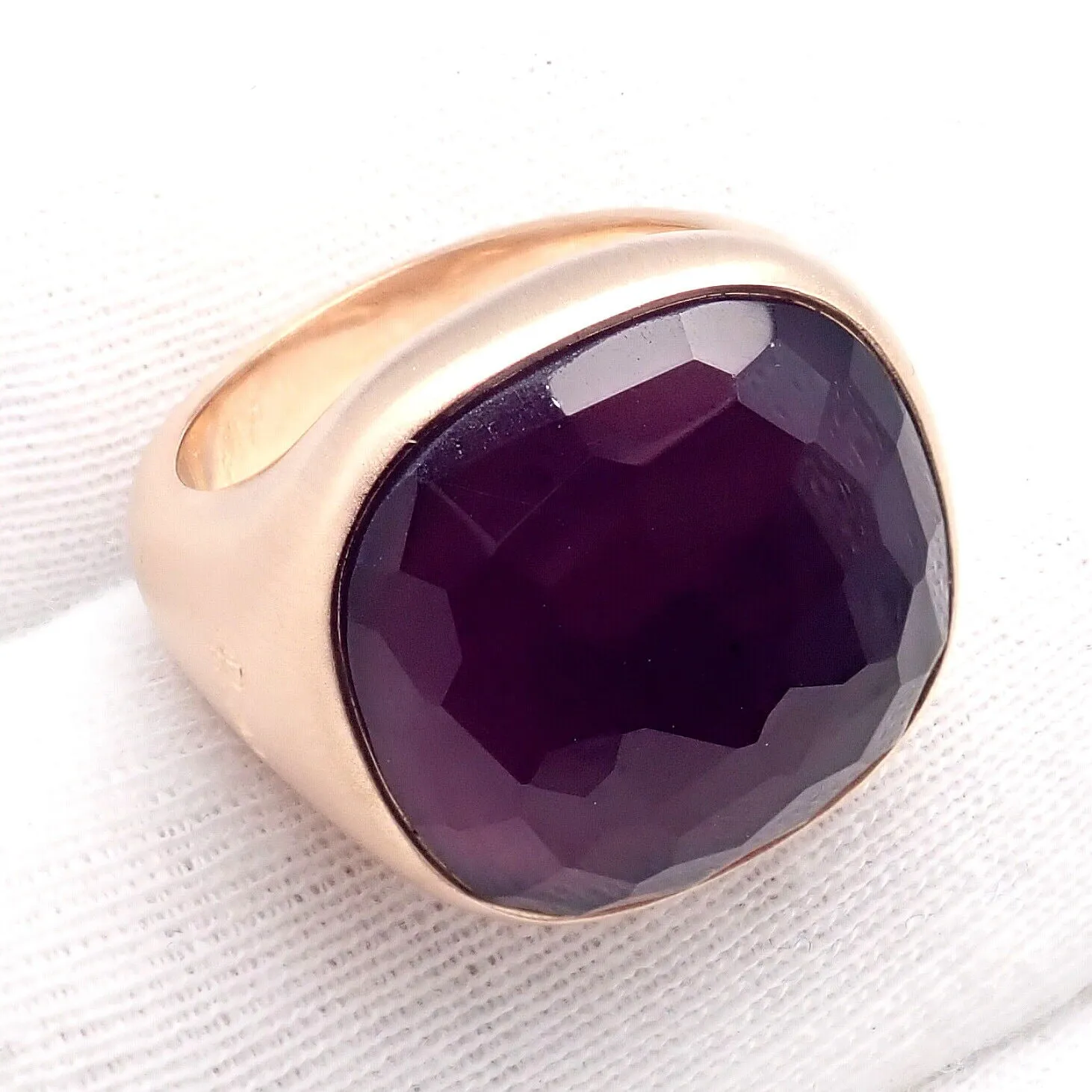 Authentic! Pomellato 18k Rose Gold Large Faceted Amethyst Victoria Ring sz 6.5