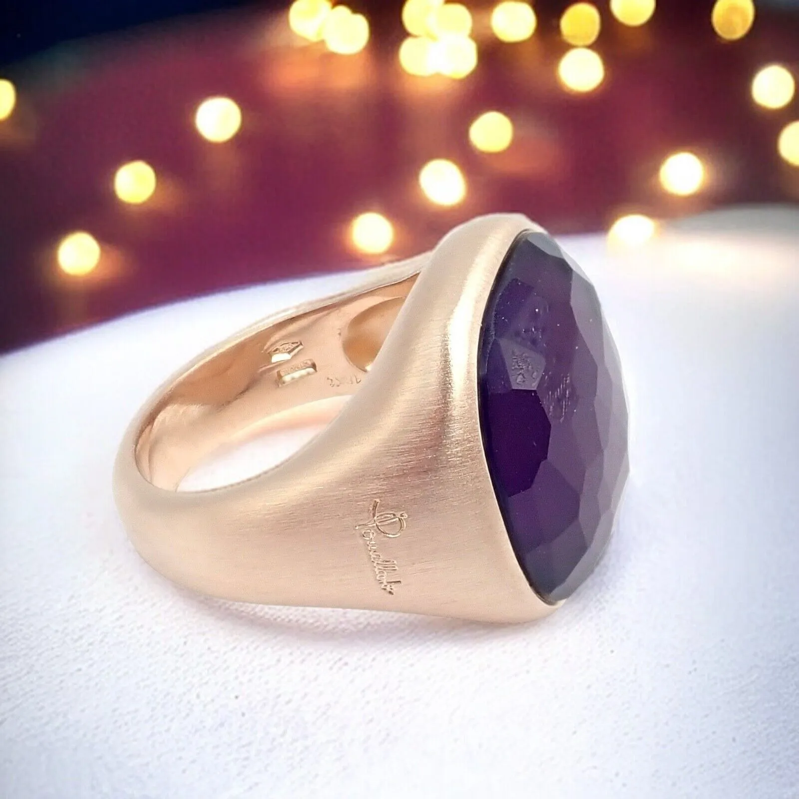 Authentic! Pomellato 18k Rose Gold Large Faceted Amethyst Victoria Ring sz 6.5