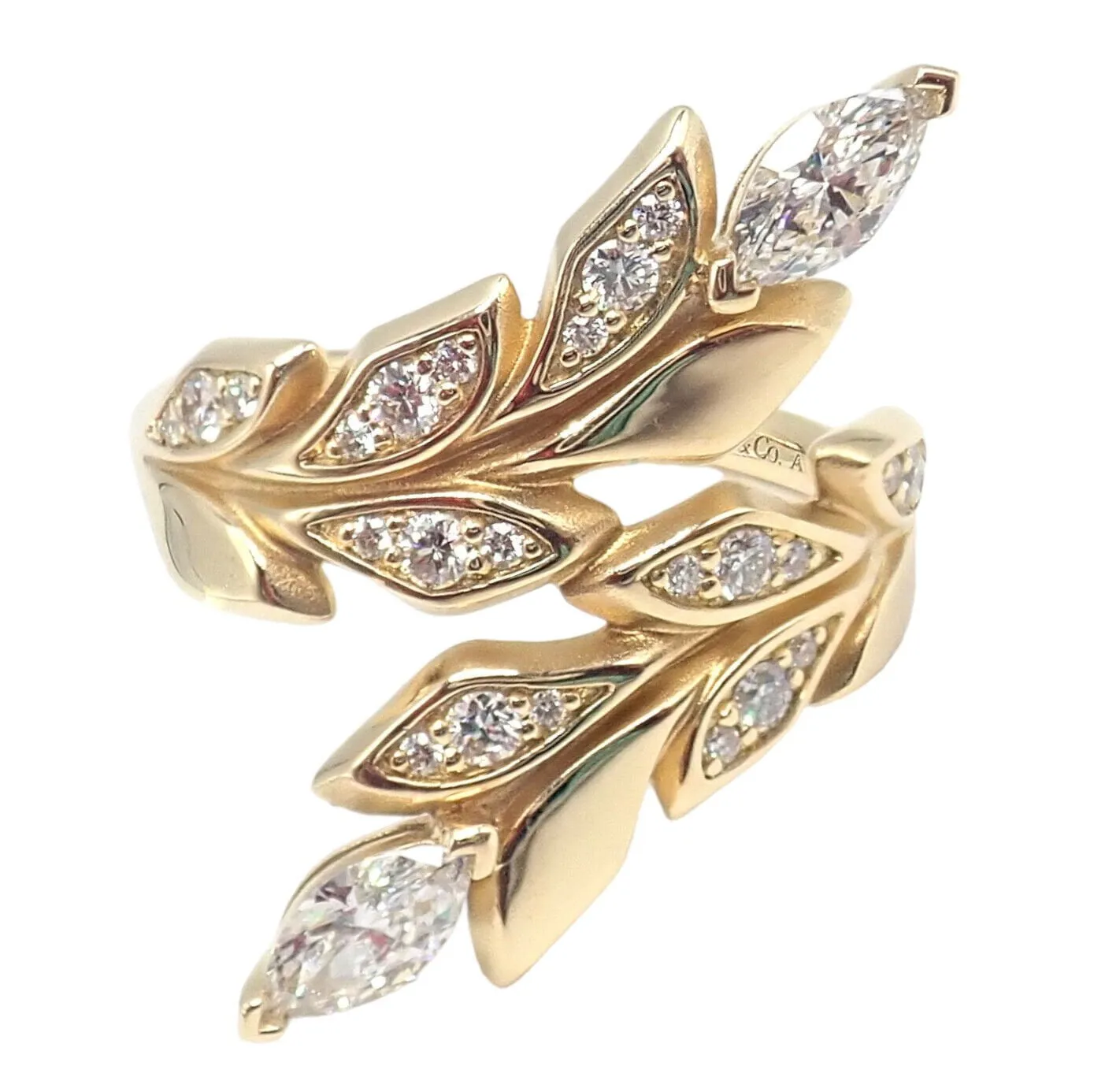 Authentic! Tiffany & Co 18k Yellow Gold Diamond Victoria Vine Bypass Ring