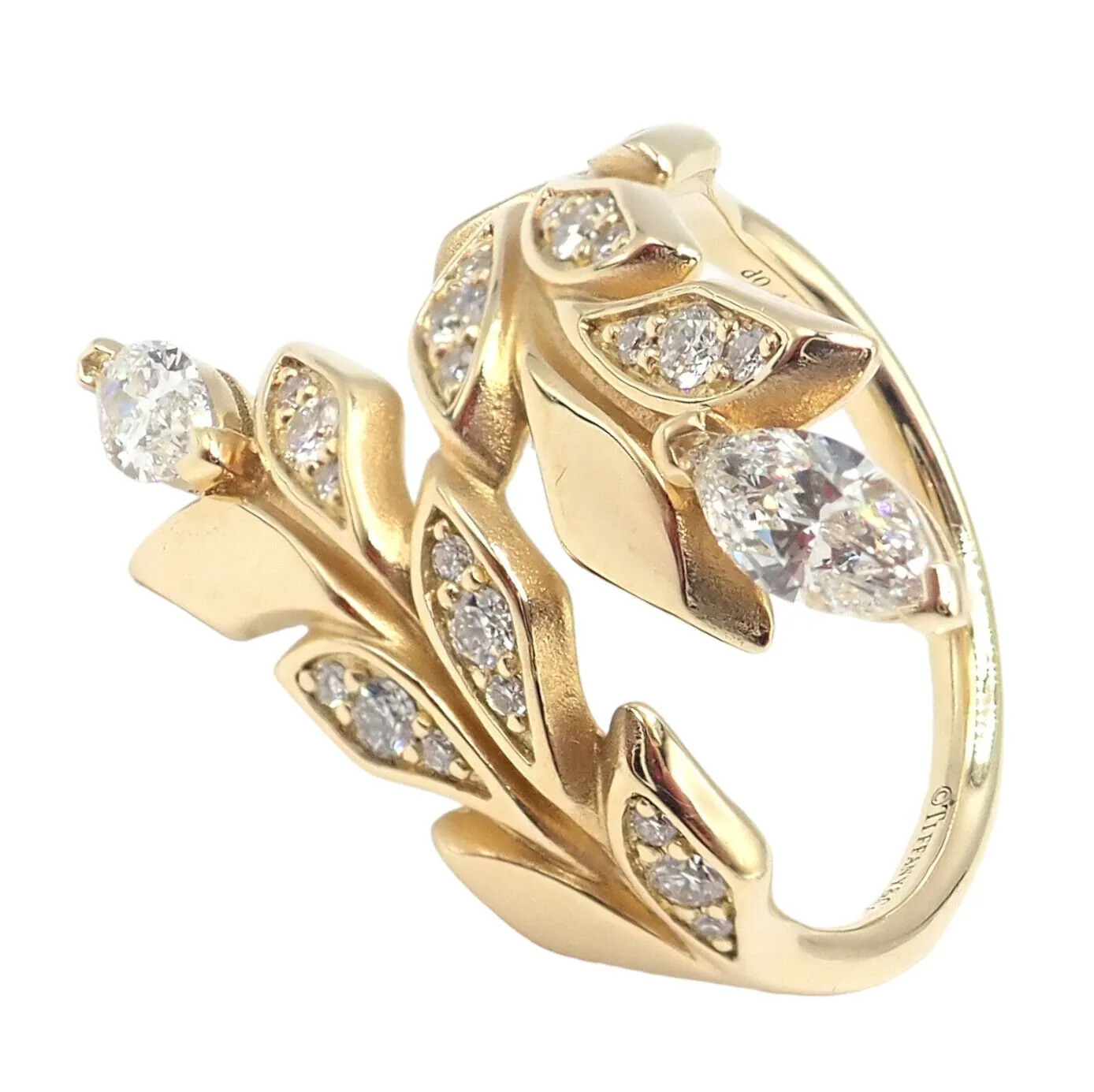 Authentic! Tiffany & Co 18k Yellow Gold Diamond Victoria Vine Bypass Ring