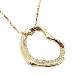 Authentic! Tiffany & Co Elsa Peretti 18k Yellow Gold Diamond Open Heart Necklace