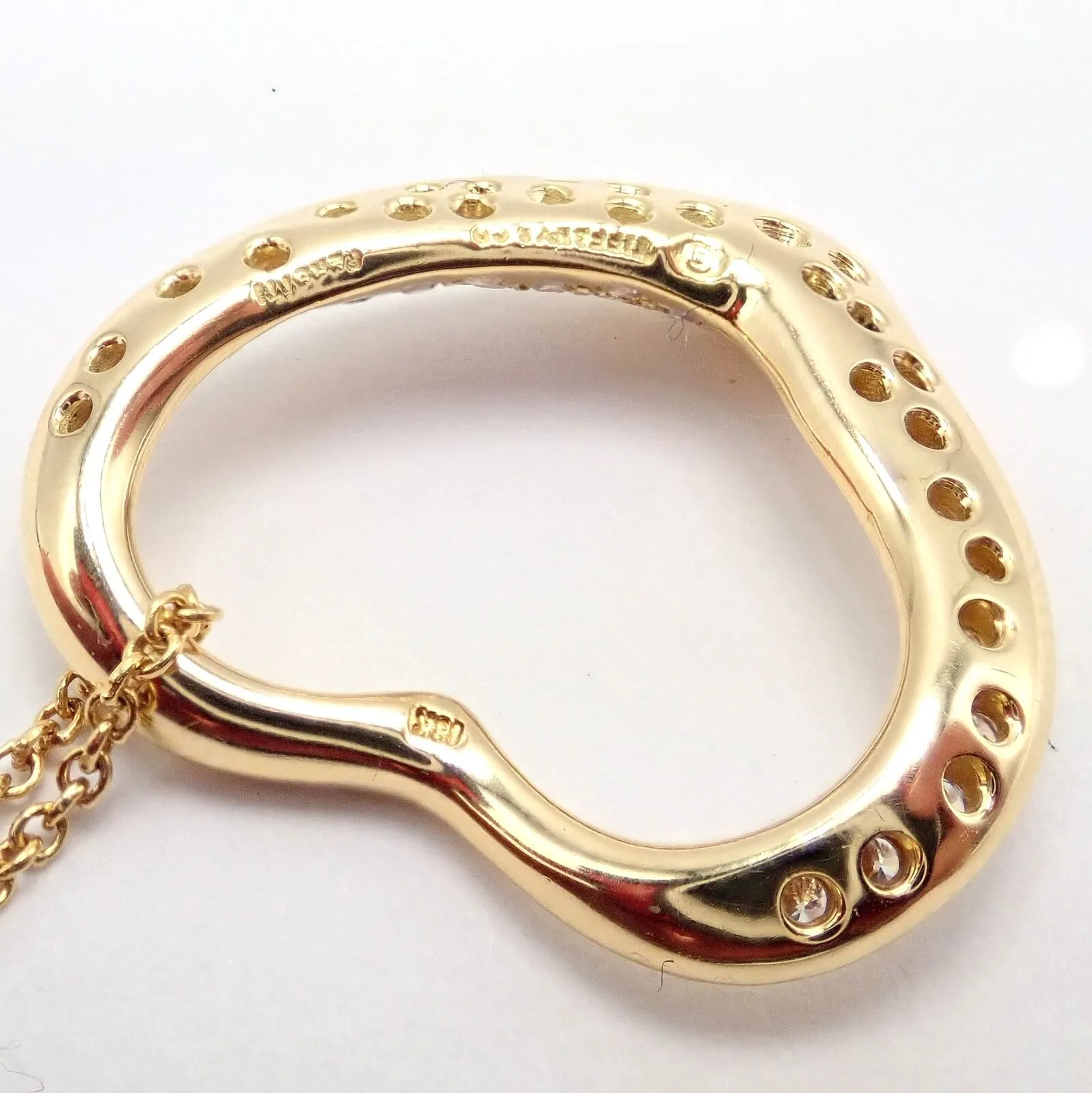 Authentic! Tiffany & Co Elsa Peretti 18k Yellow Gold Diamond Open Heart Necklace