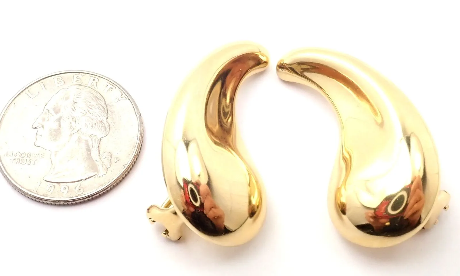 Authentic! Tiffany & Co Elsa Peretti 18k Yellow Gold Extra Large Bean Earrings