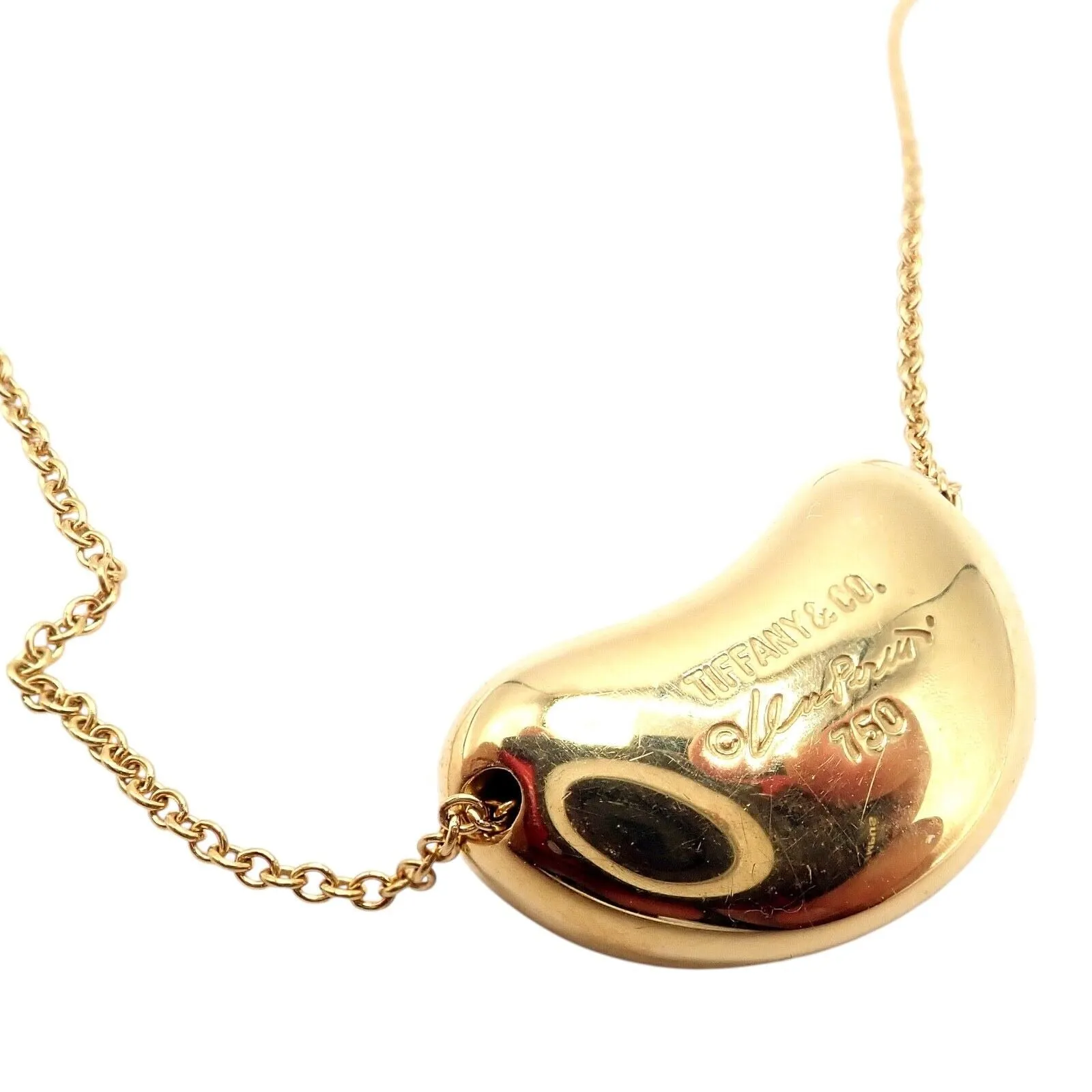 Authentic! Tiffany & Co Elsa Peretti 18k Yellow Gold Medium Bean Necklace