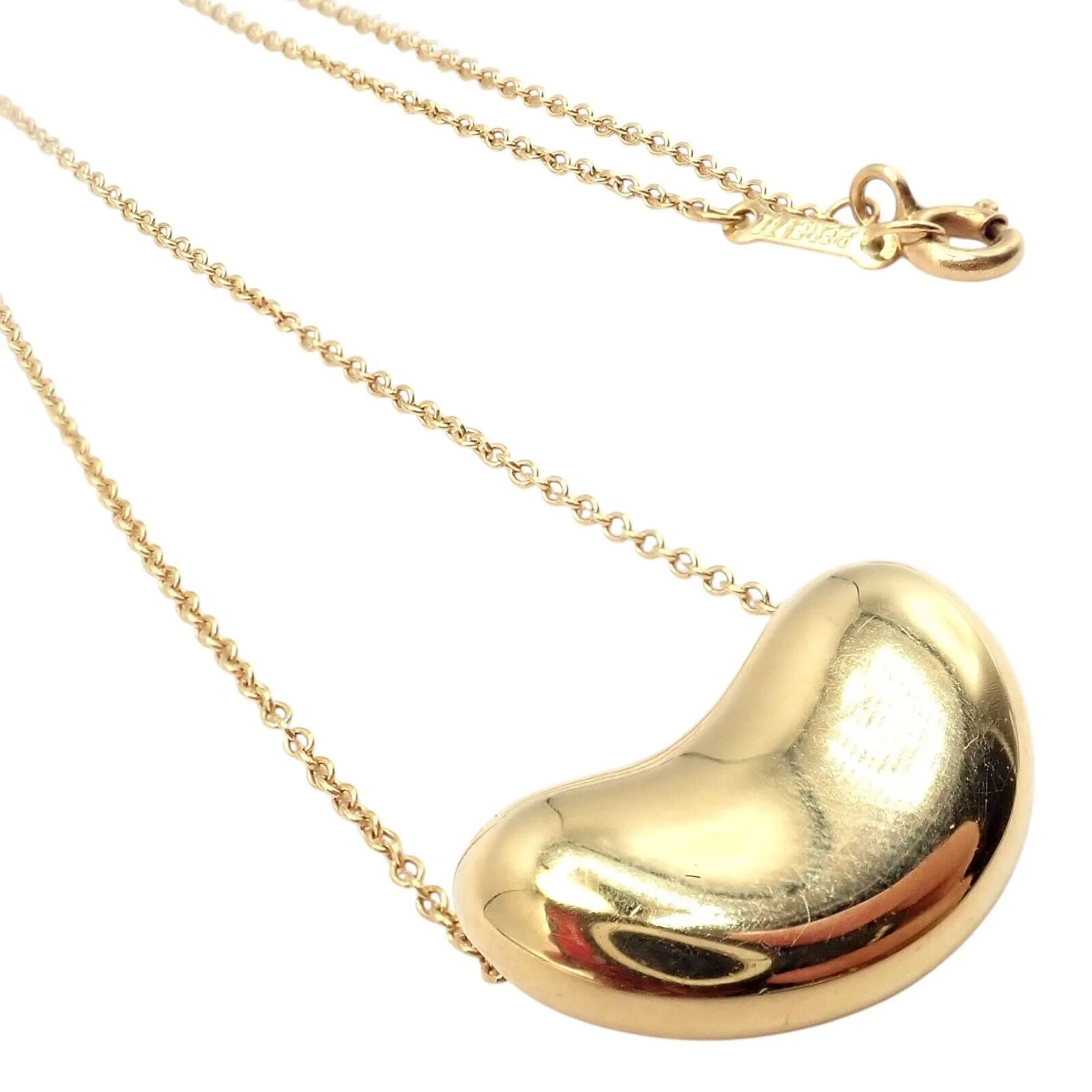 Authentic! Tiffany & Co Elsa Peretti 18k Yellow Gold Medium Bean Necklace