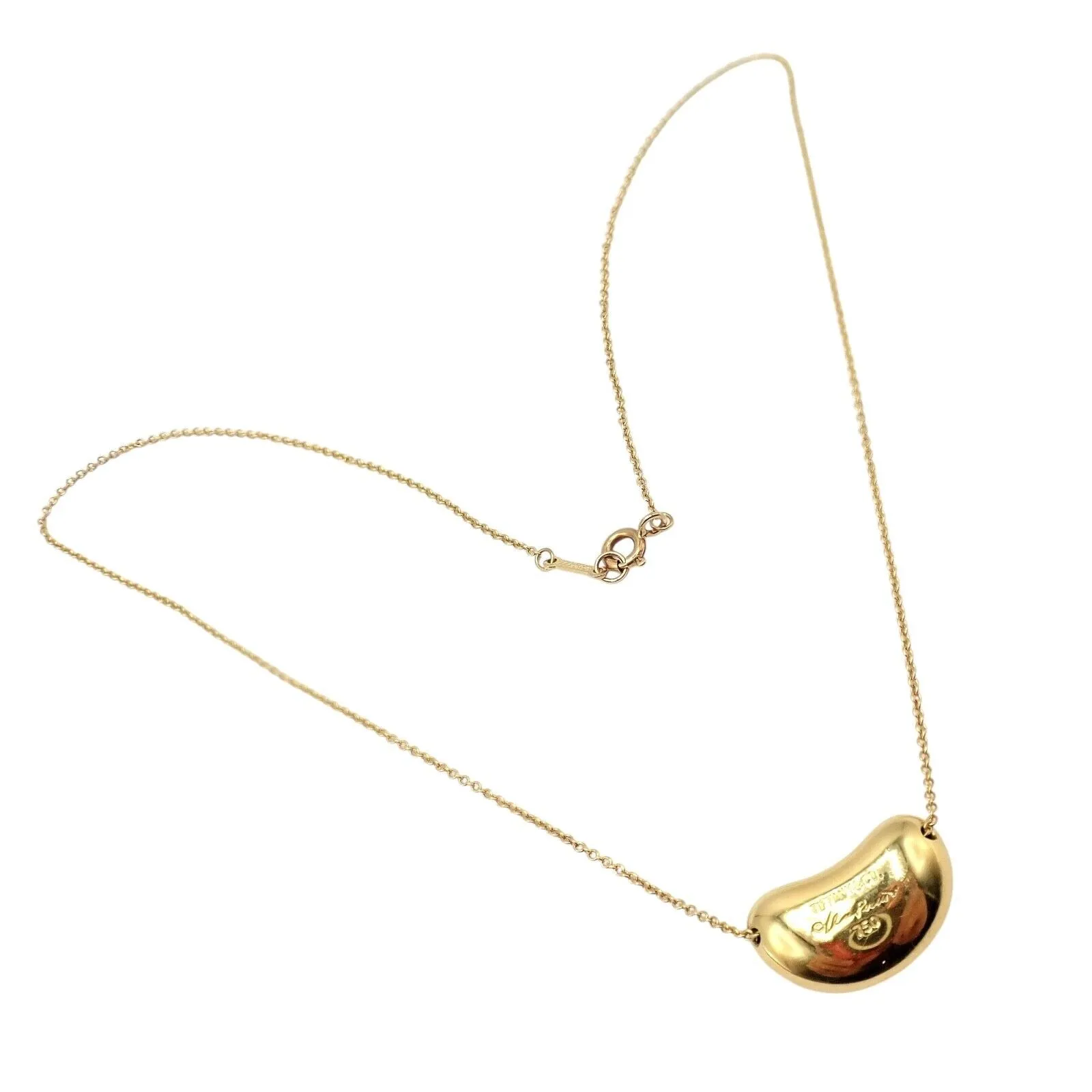 Authentic! Tiffany & Co Elsa Peretti 18k Yellow Gold Medium Bean Necklace