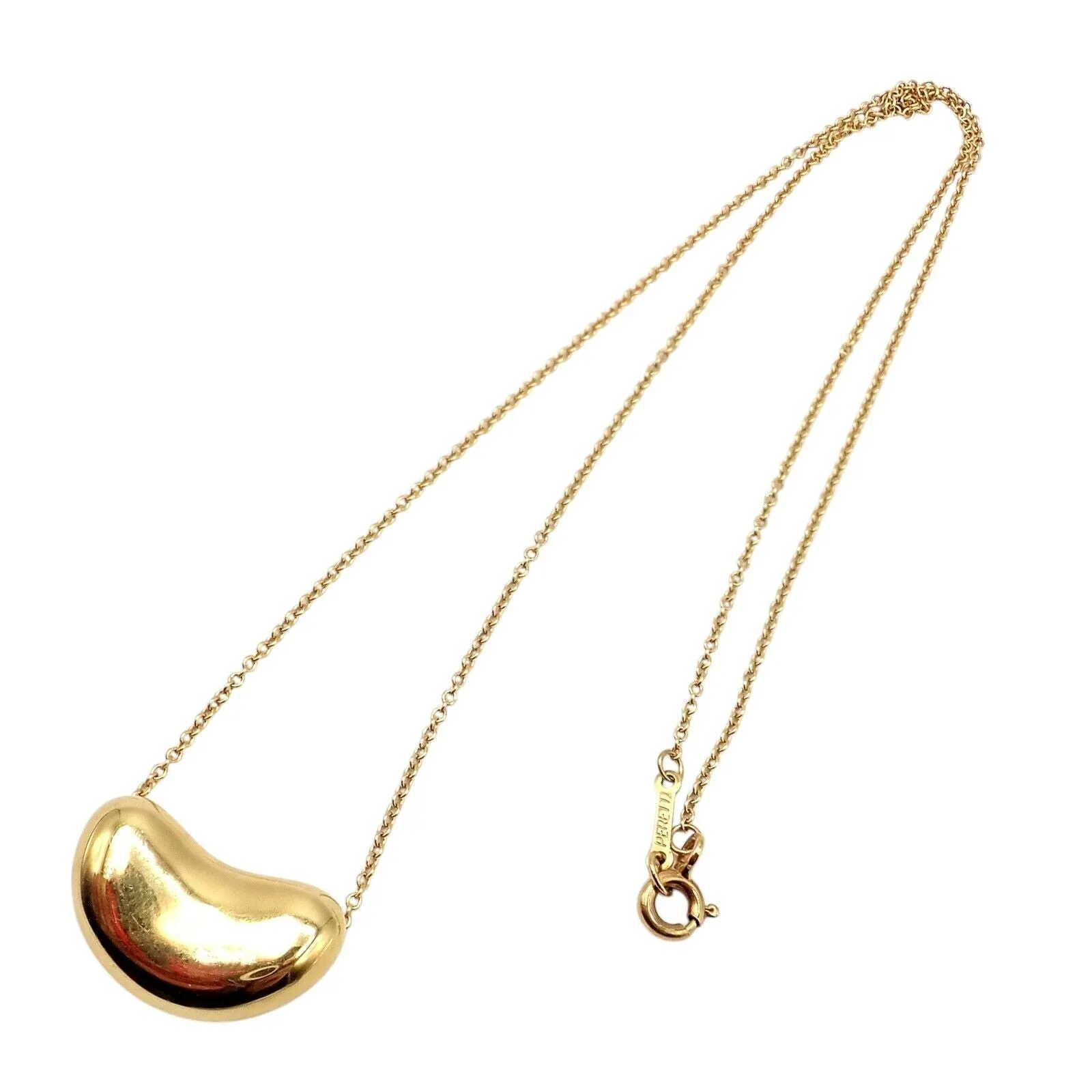 Authentic! Tiffany & Co Elsa Peretti 18k Yellow Gold Medium Bean Necklace