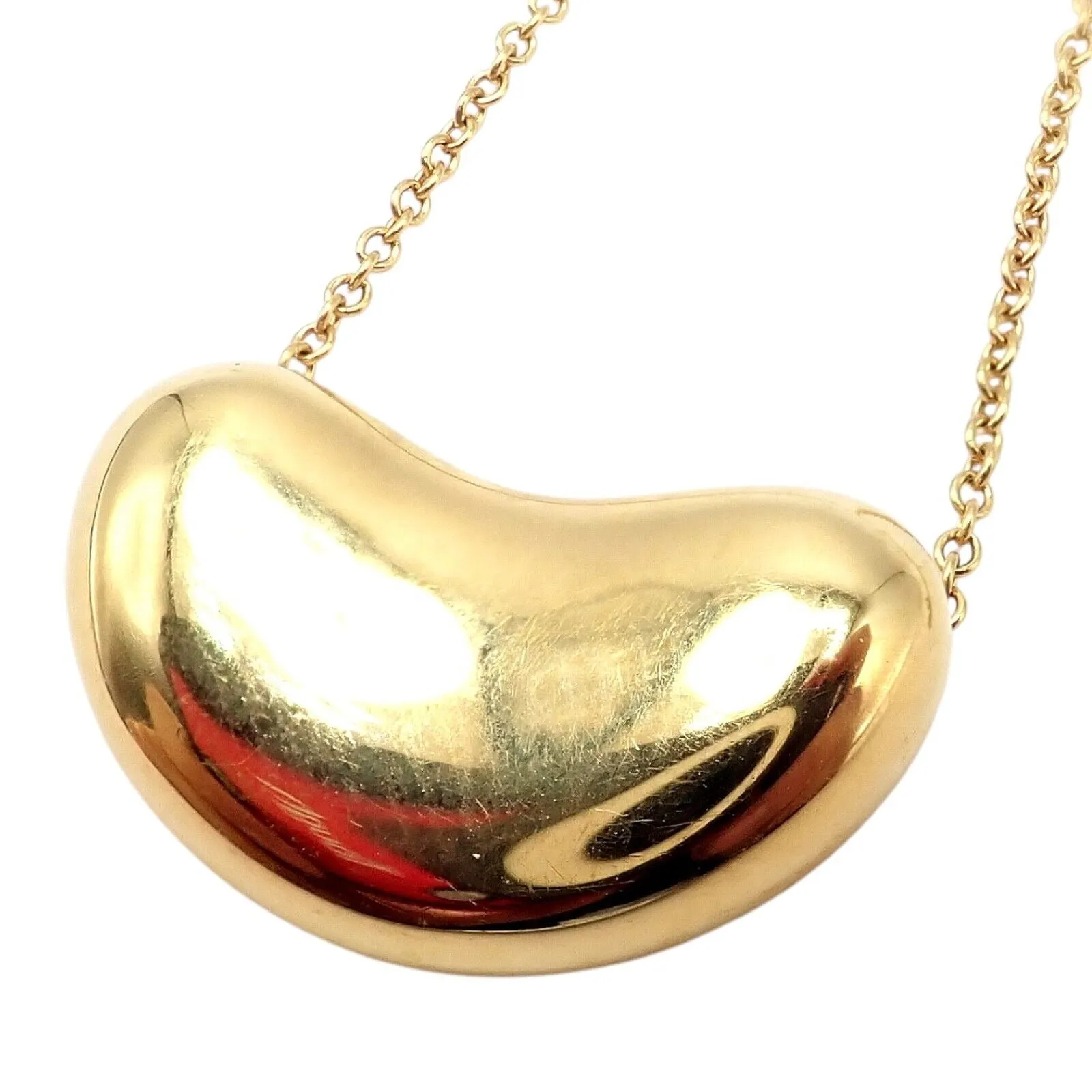 Authentic! Tiffany & Co Elsa Peretti 18k Yellow Gold Medium Bean Necklace