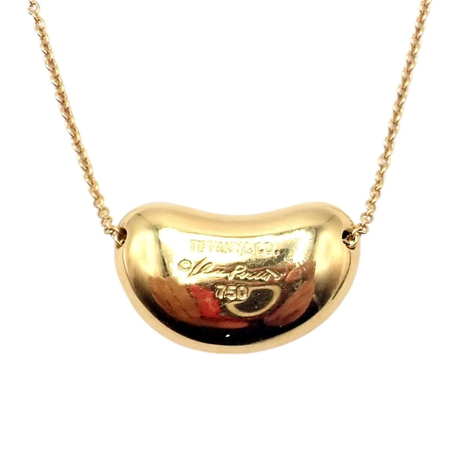 Authentic! Tiffany & Co Elsa Peretti 18k Yellow Gold Medium Bean Necklace