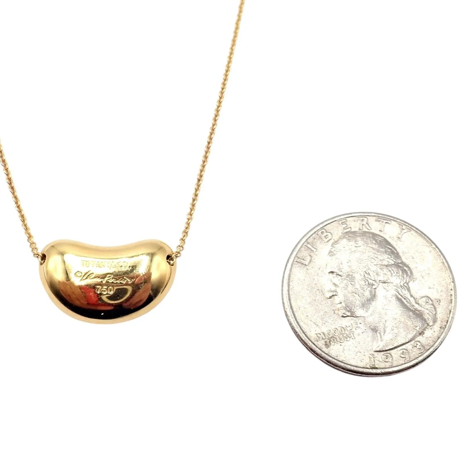 Authentic! Tiffany & Co Elsa Peretti 18k Yellow Gold Medium Bean Necklace