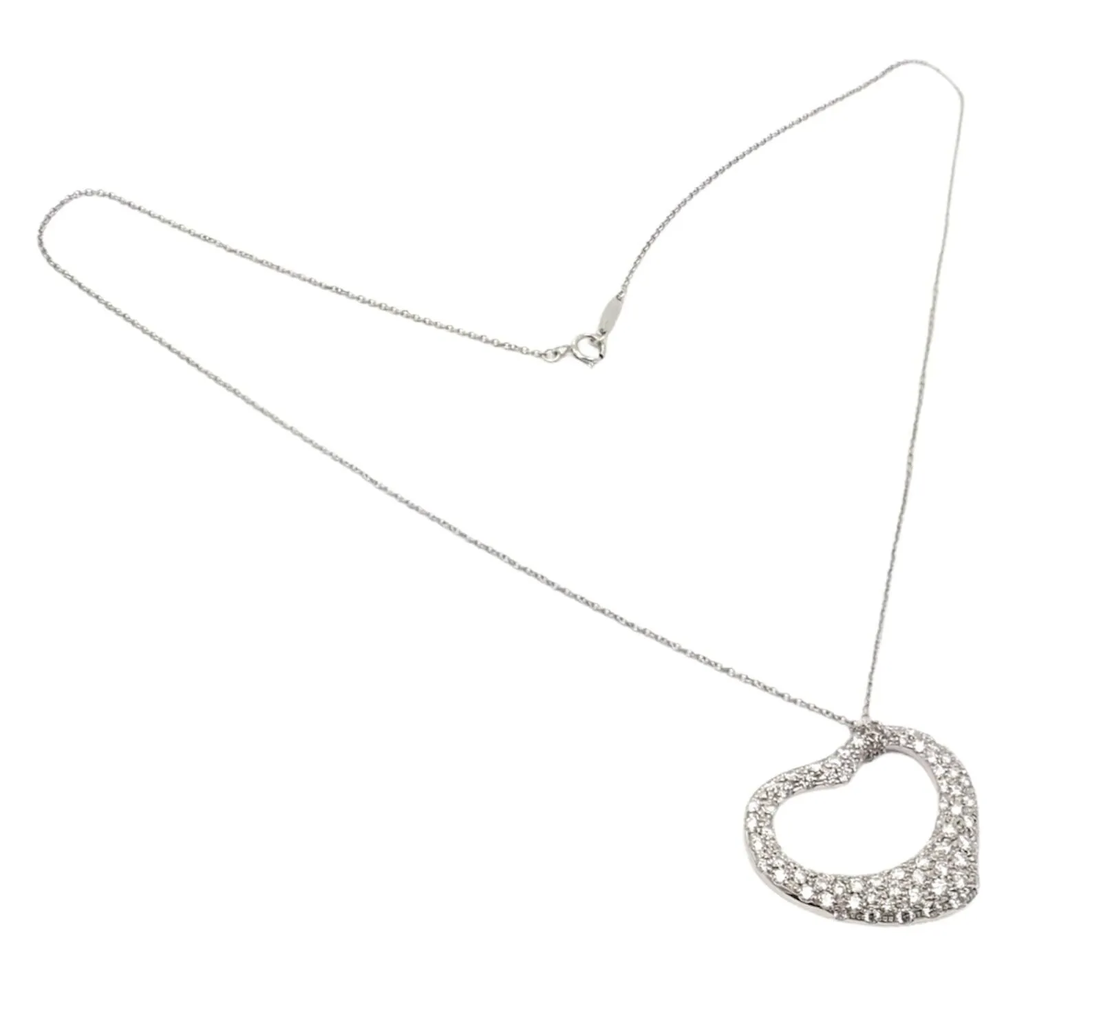 Authentic! Tiffany & Co Elsa Peretti Platinum Diamond Large Open Heart Necklace
