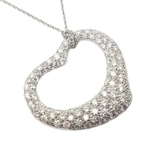 Authentic! Tiffany & Co Elsa Peretti Platinum Diamond Large Open Heart Necklace