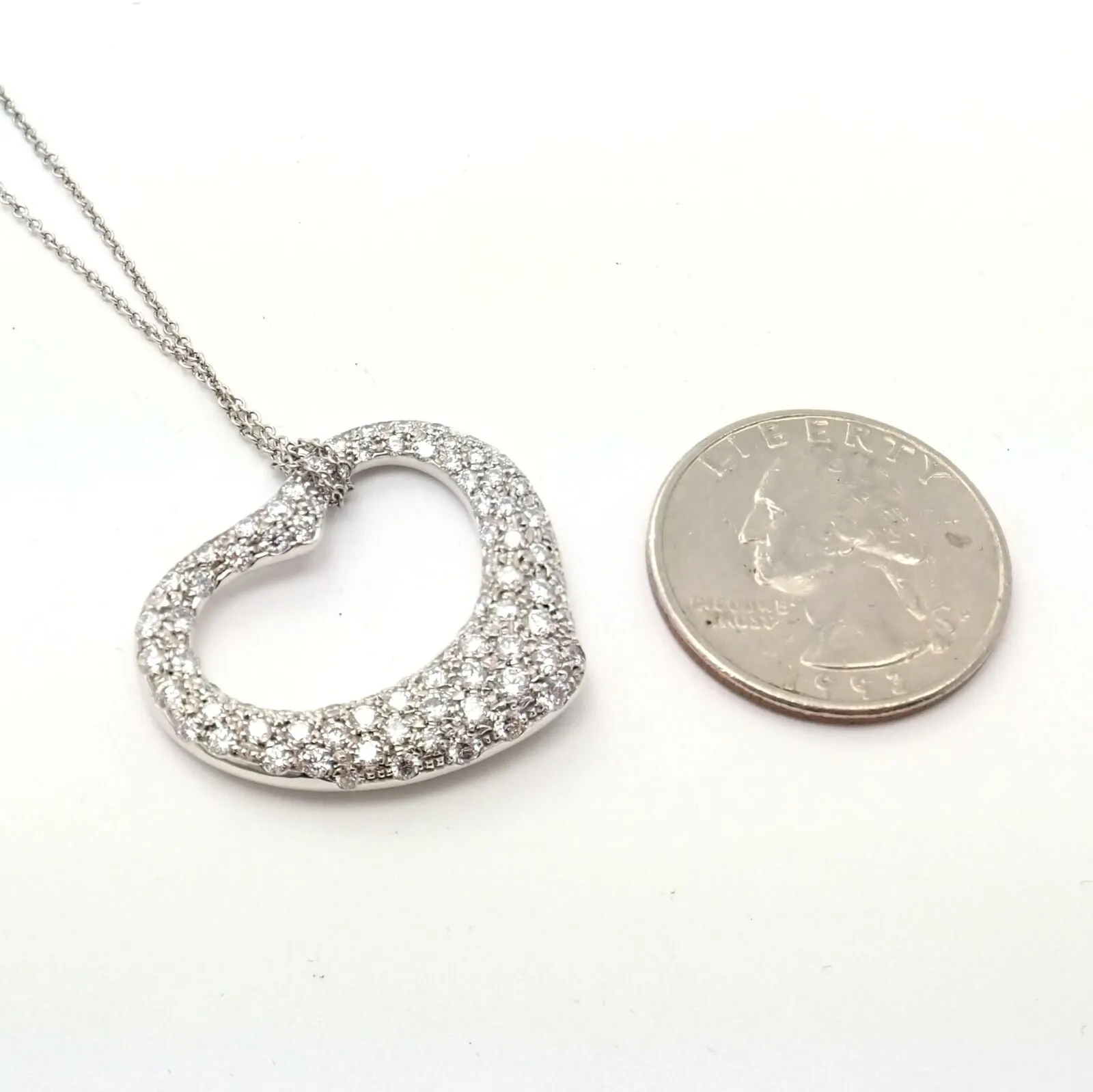 Authentic! Tiffany & Co Elsa Peretti Platinum Diamond Large Open Heart Necklace