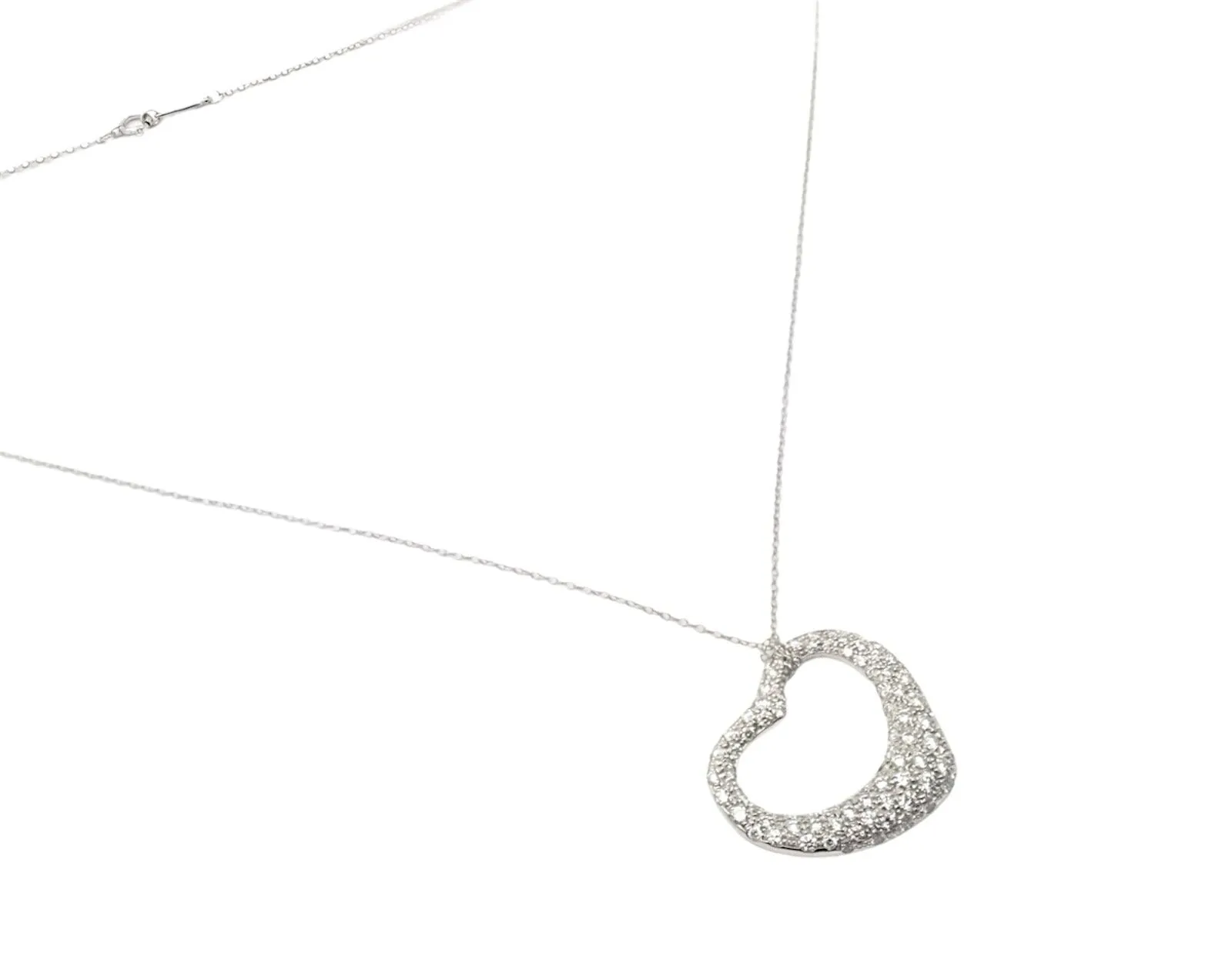 Authentic! Tiffany & Co Elsa Peretti Platinum Diamond Large Open Heart Necklace
