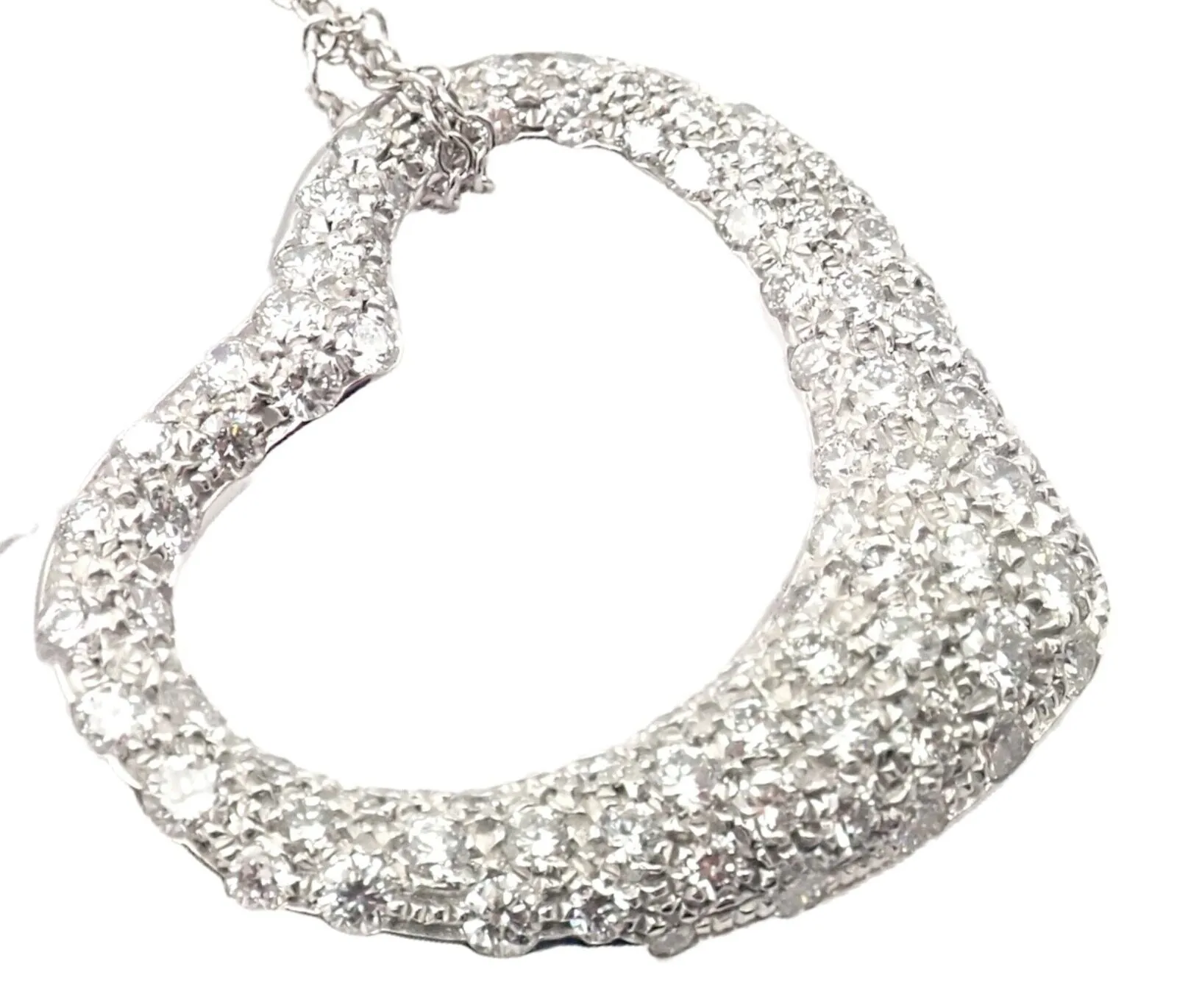 Authentic! Tiffany & Co Elsa Peretti Platinum Diamond Large Open Heart Necklace