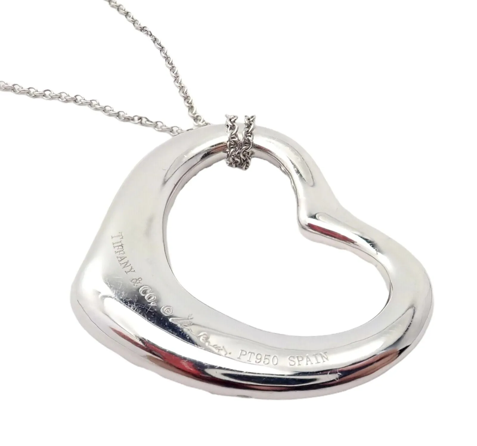 Authentic! Tiffany & Co Elsa Peretti Platinum Diamond Large Open Heart Necklace