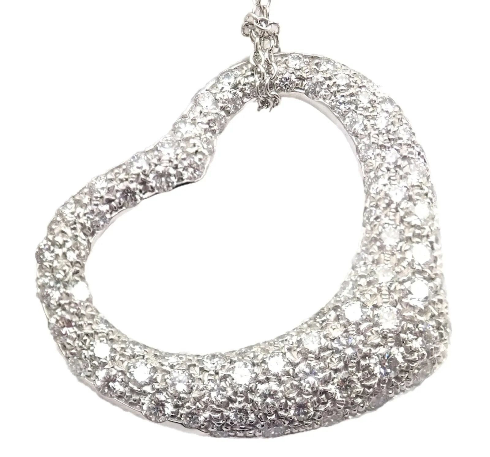 Authentic! Tiffany & Co Elsa Peretti Platinum Diamond Large Open Heart Necklace