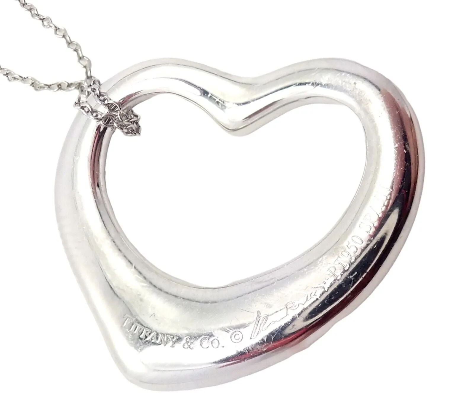 Authentic! Tiffany & Co Elsa Peretti Platinum Diamond Large Open Heart Necklace