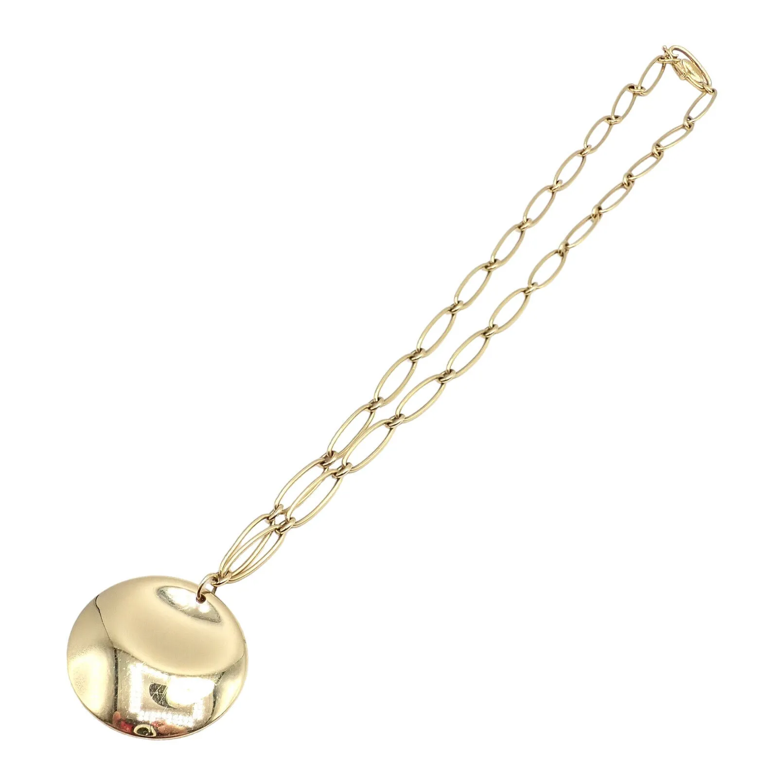 Authentic! Tiffany & Co Peretti 18k Yellow Gold 30mm Disc Pendant Necklace