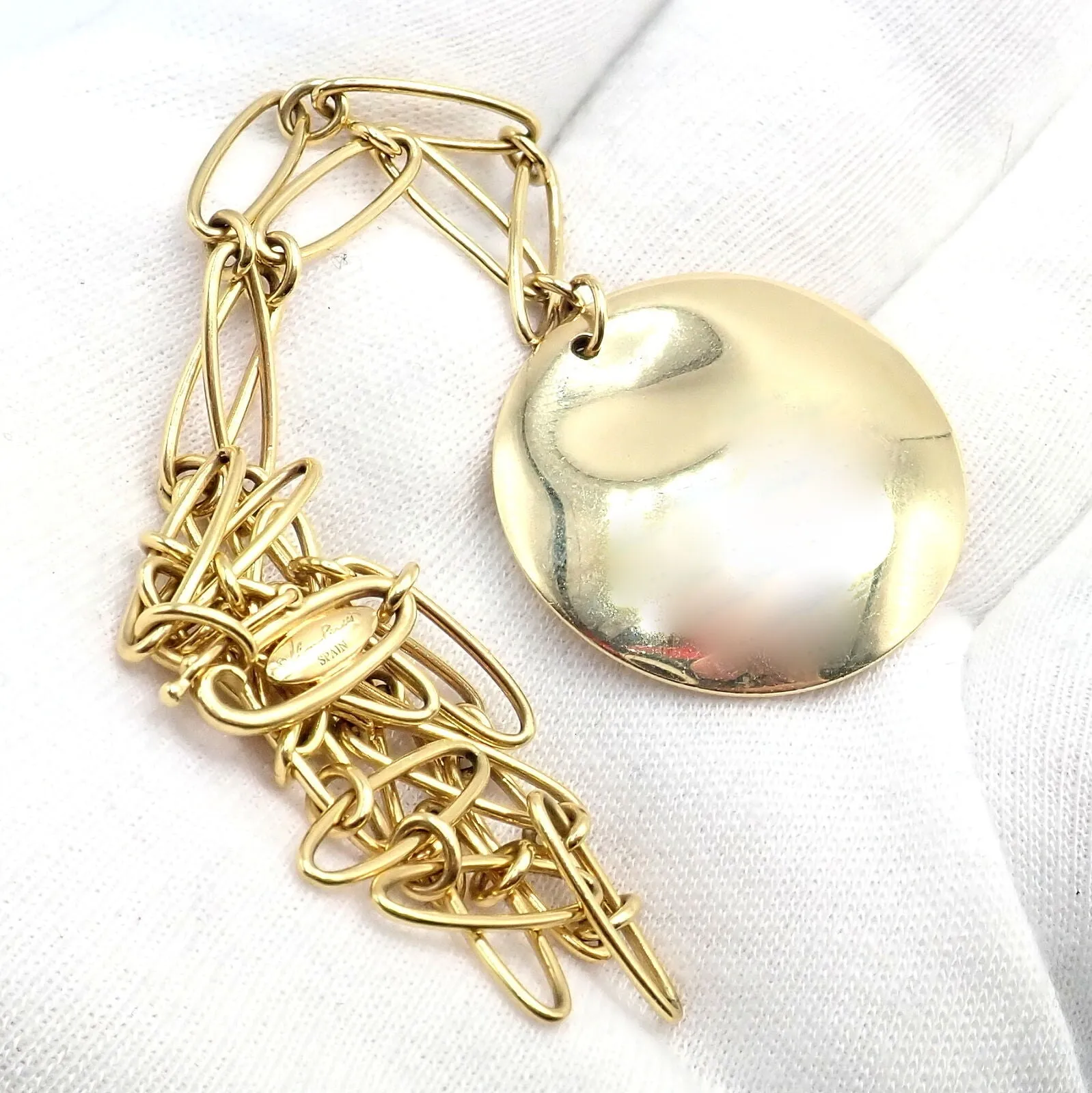 Authentic! Tiffany & Co Peretti 18k Yellow Gold 30mm Disc Pendant Necklace