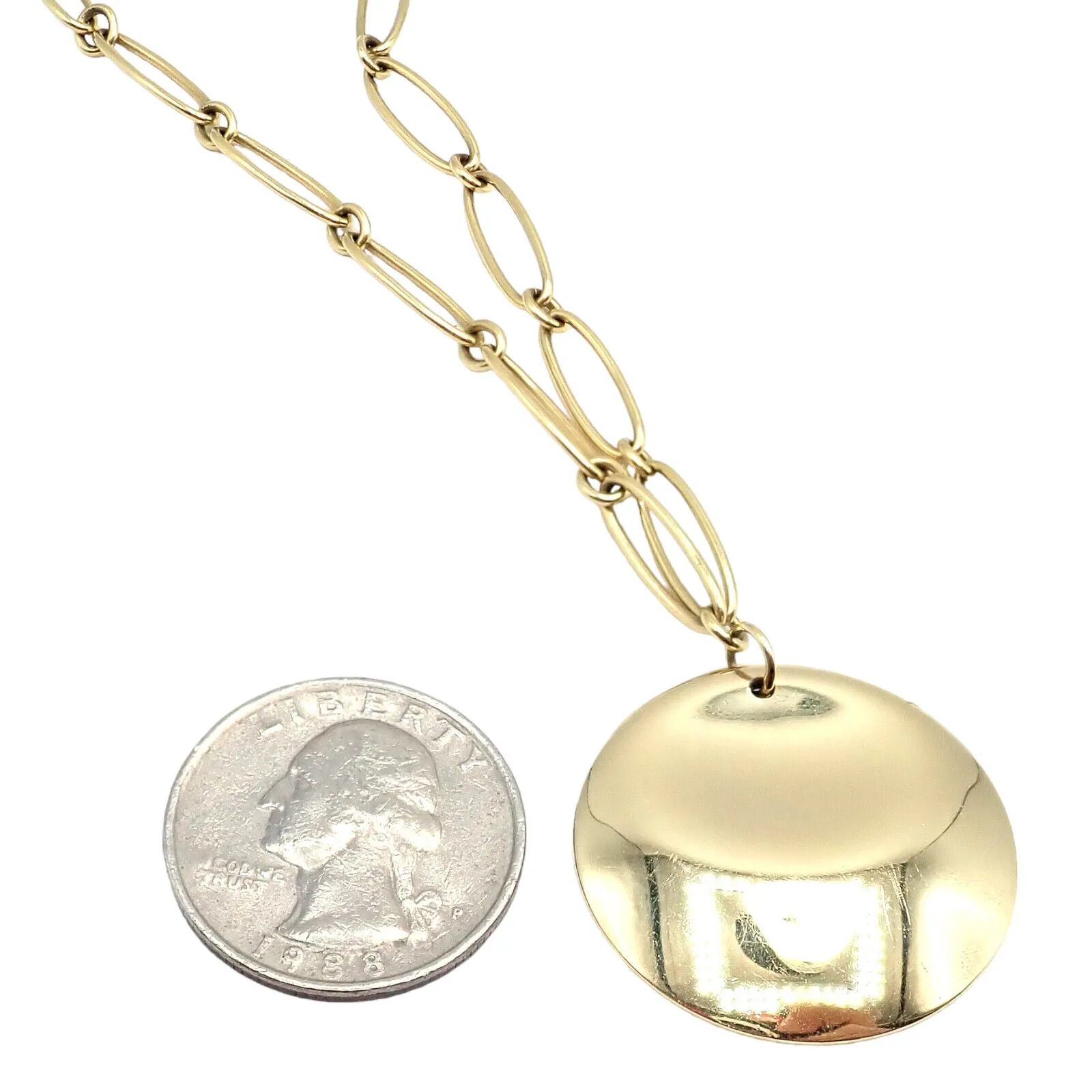 Authentic! Tiffany & Co Peretti 18k Yellow Gold 30mm Disc Pendant Necklace