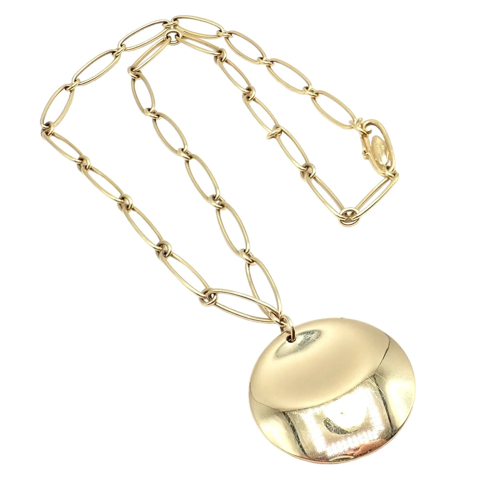 Authentic! Tiffany & Co Peretti 18k Yellow Gold 30mm Disc Pendant Necklace