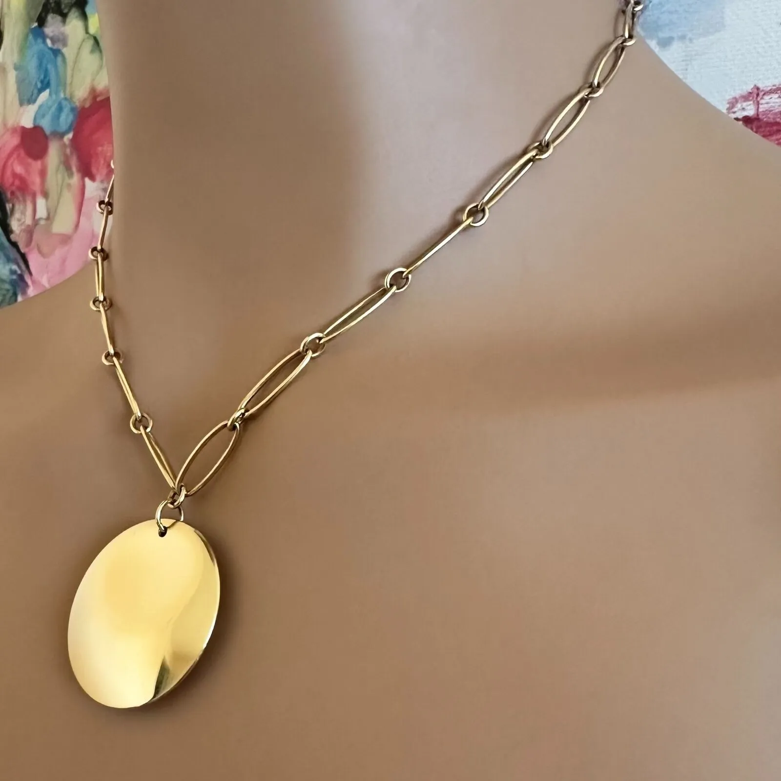 Authentic! Tiffany & Co Peretti 18k Yellow Gold 30mm Disc Pendant Necklace