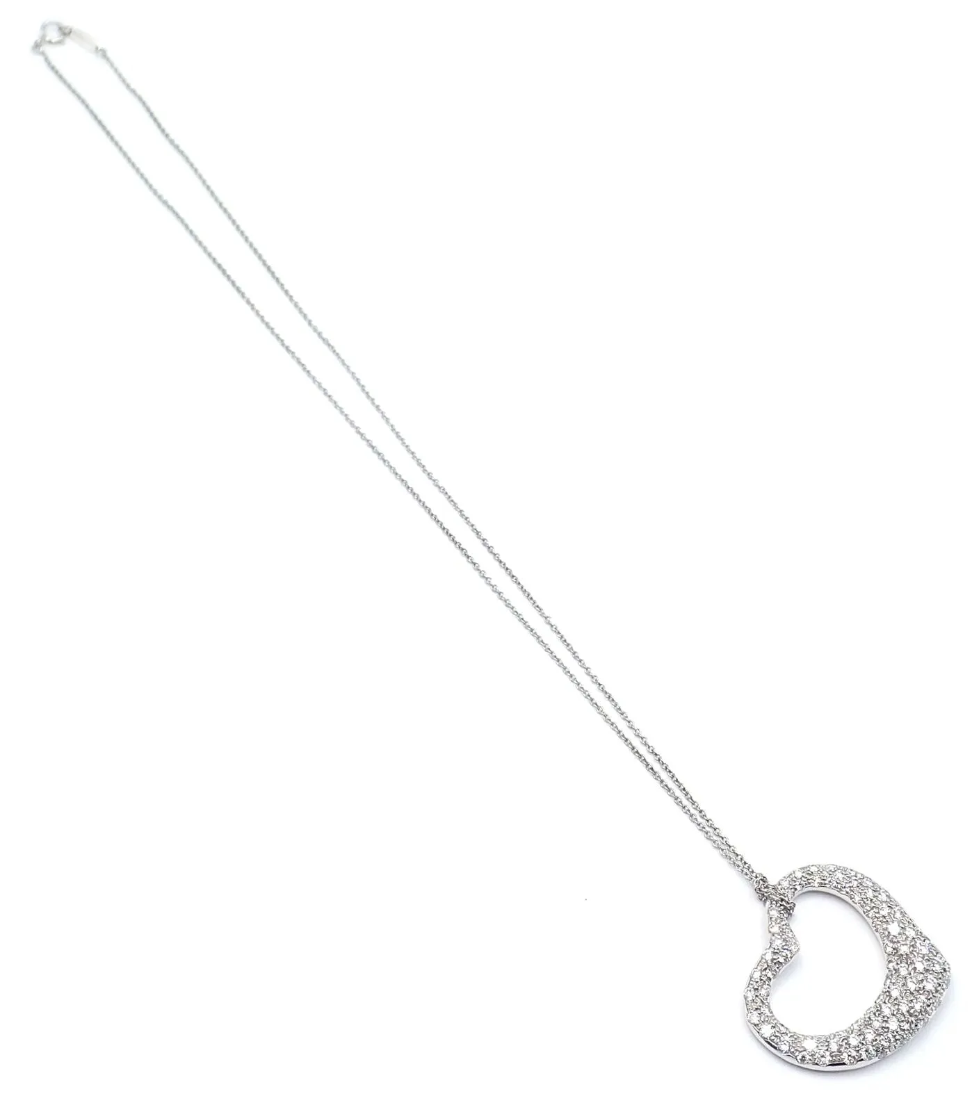 Authentic Tiffany & Co Peretti Platinum Diamond Large Open Heart Necklace $26000