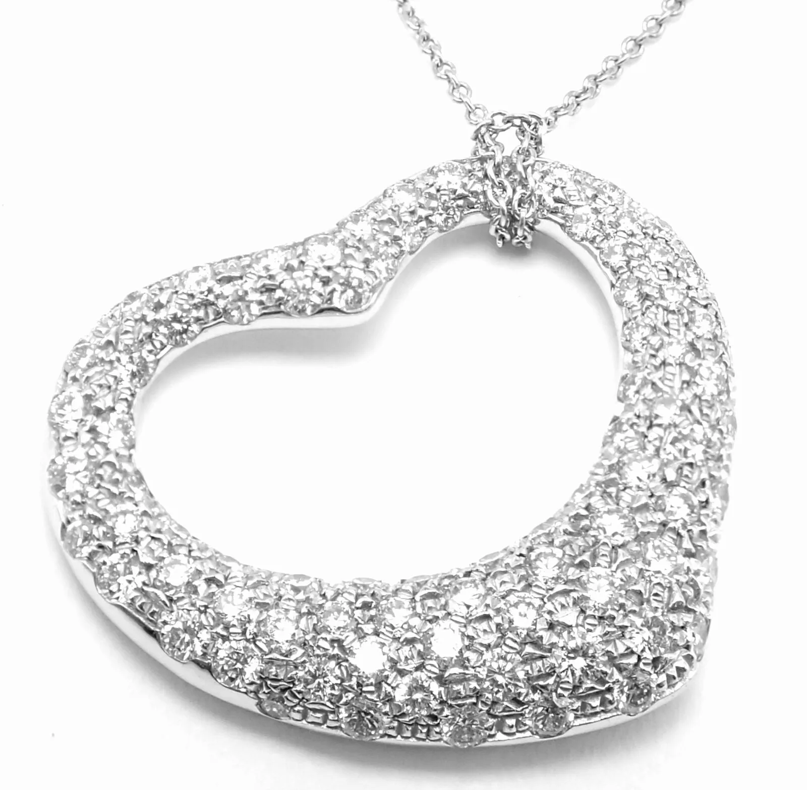 Authentic Tiffany & Co Peretti Platinum Diamond Large Open Heart Necklace $26000