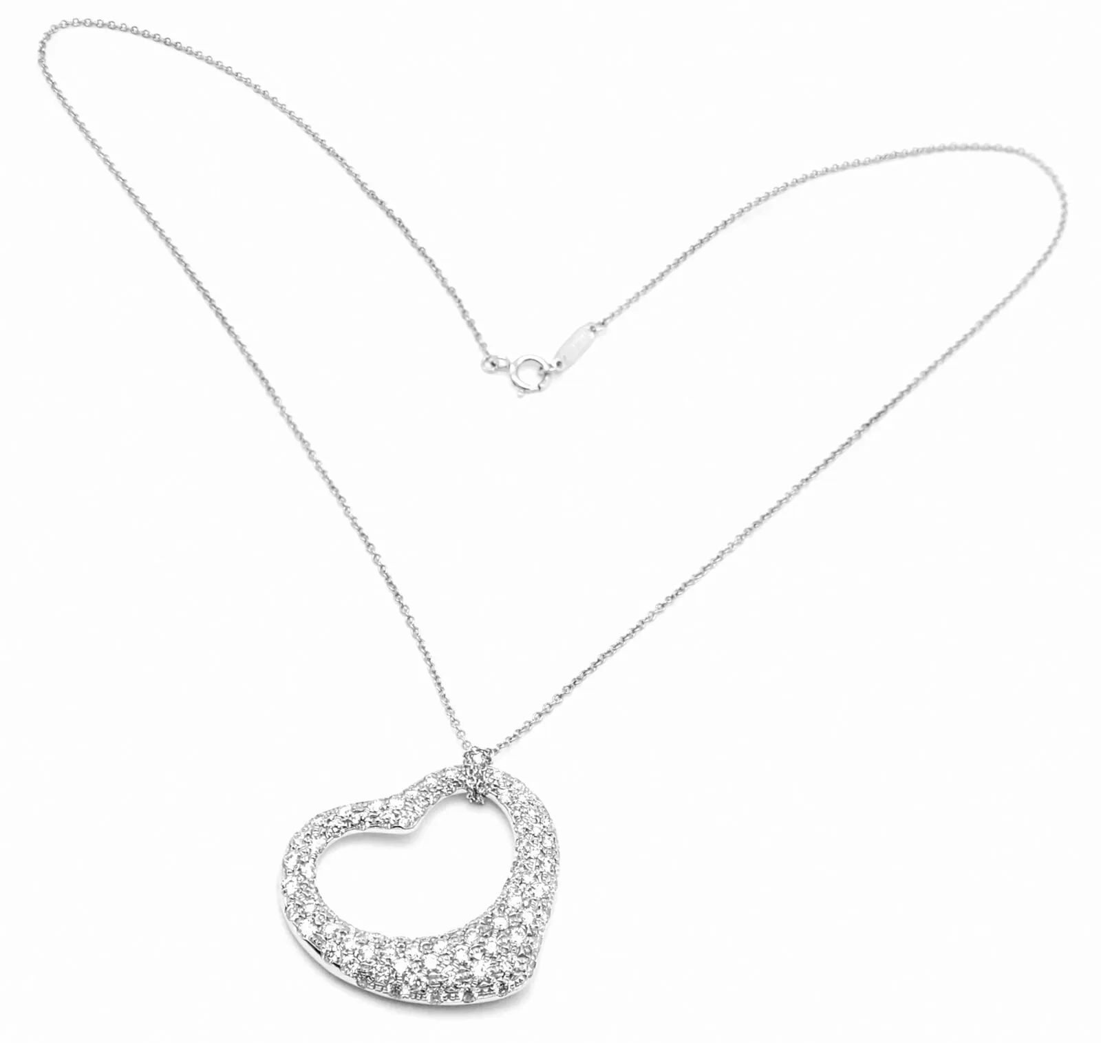 Authentic Tiffany & Co Peretti Platinum Diamond Large Open Heart Necklace $26000