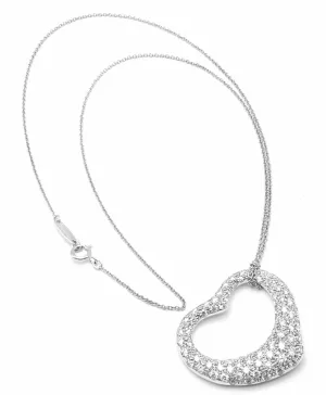 Authentic Tiffany & Co Peretti Platinum Diamond Large Open Heart Necklace $26000