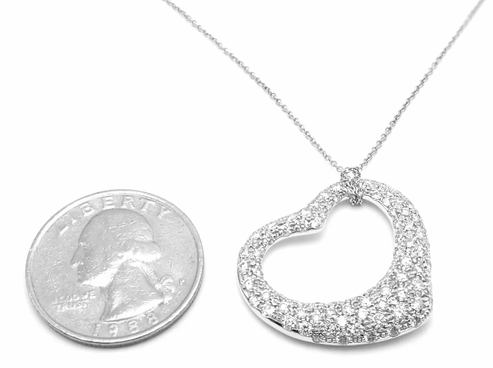 Authentic Tiffany & Co Peretti Platinum Diamond Large Open Heart Necklace $26000