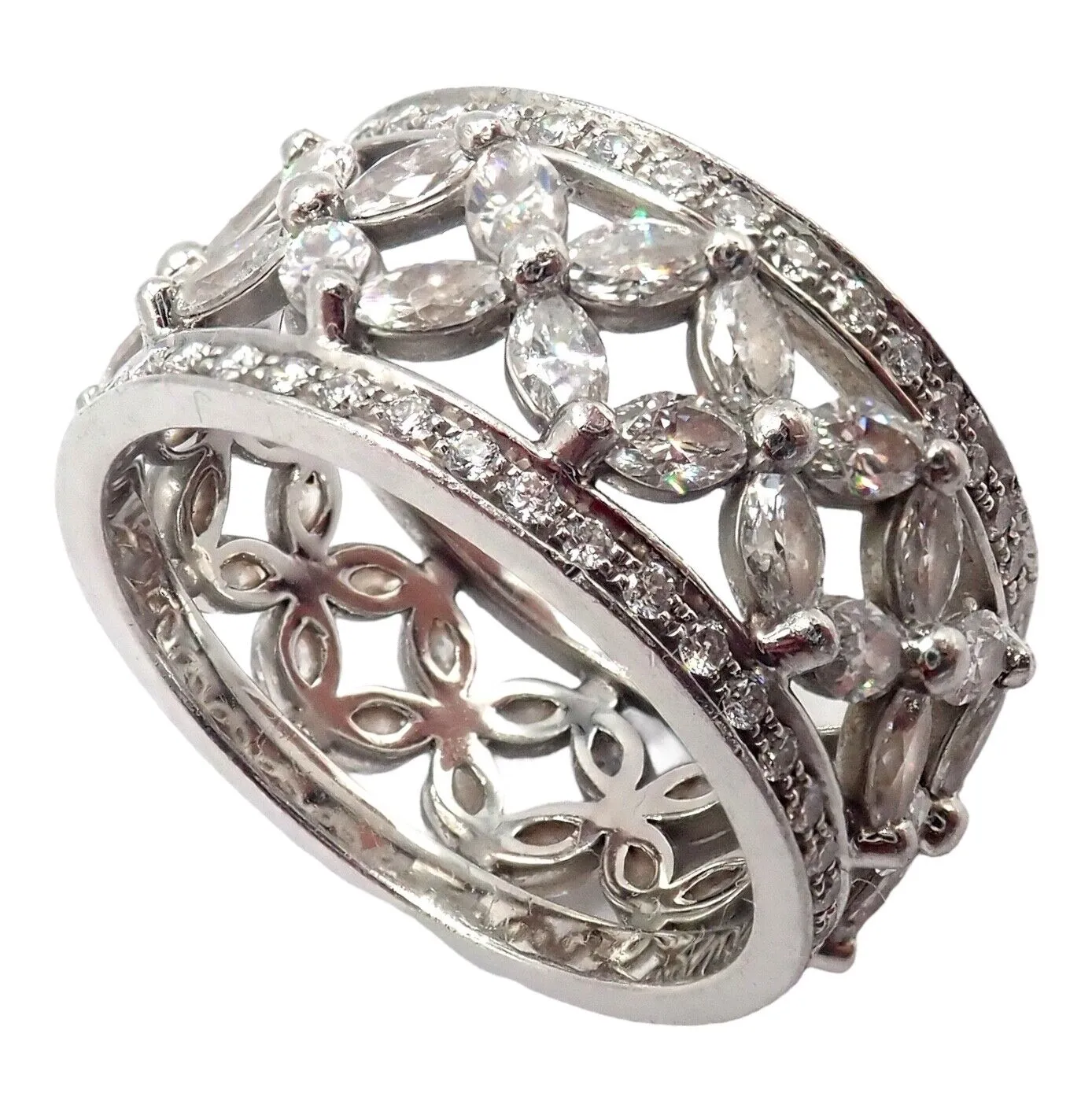 Authentic! Tiffany & Co Platinum 2.34ctw Diamond Victoria Wide Band Ring sz 5.5